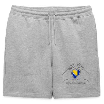 Cœur d’éventail de Bosnie-Herzégovine avec drapeau - Short de survêtement homme premium - gris chiné - Devant - AI Model Male 178 light (178cm)