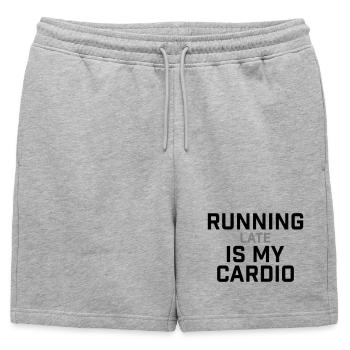 Courir en retard, c’est mon cardio qui le dit - Short de survêtement homme premium - gris chiné - Devant - AI Model Male 178 light (178cm)