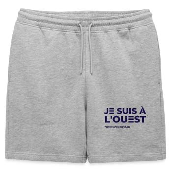 Je suis à l’ouest – Proverbe breton - Short de survêtement homme premium - gris chiné - Devant - AI Model Male 178 light (178cm)