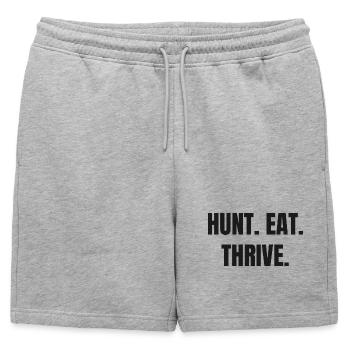 HUNT. MANGE. PROSPÉRER. Carnivore et mode de vie ancestral - Short de survêtement homme premium - gris chiné - Devant - AI Model Male 178 light (178cm)