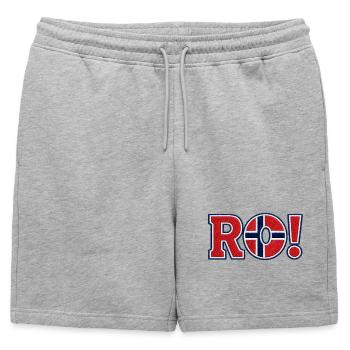 RO ! Design de support brodé en Norvège - Short de survêtement homme premium - gris chiné - Devant - AI Model Male 178 light (178cm)