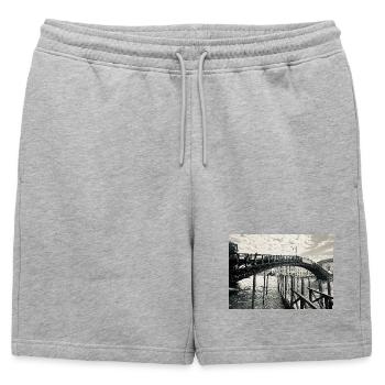 Pont vénitien noir et blanc sur l’eau - Short de survêtement homme premium - gris chiné - Devant - AI Model Male 178 light (178cm)