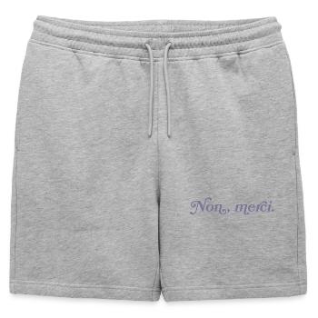 Non, merci – Minimalisme français - Short de survêtement homme premium - gris chiné - Devant - AI Model Male 178 light (178cm)