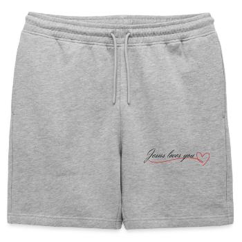 Jésus t’aime – Ligne du cœur - Short de survêtement homme premium - gris chiné - Devant - AI Model Male 178 light (178cm)