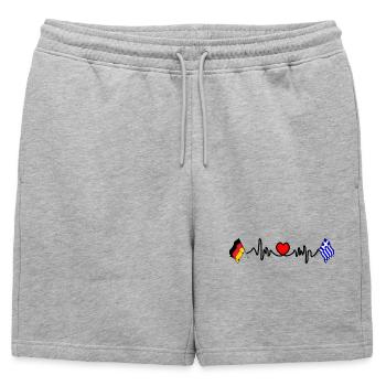 Cardioherz mit Flagge Deutschland, Flagge Griechenland - Männer Premium Organic Sweatshorts - Grau meliert - Vorne - AI Model Male 178 light (178cm)