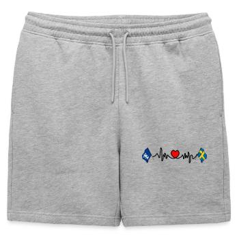 Ligne de fréquence cardiaque avec drapeau Halland et suédois - Short de survêtement homme premium - gris chiné - Devant - AI Model Male 178 light (178cm)