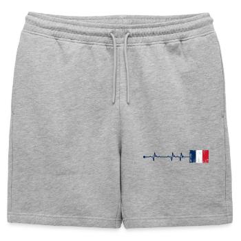 France Flag Heartbeat - Mens' Premium Organic Sweatshorts - heather grey - Front - AI Model Male 178 light (178cm)