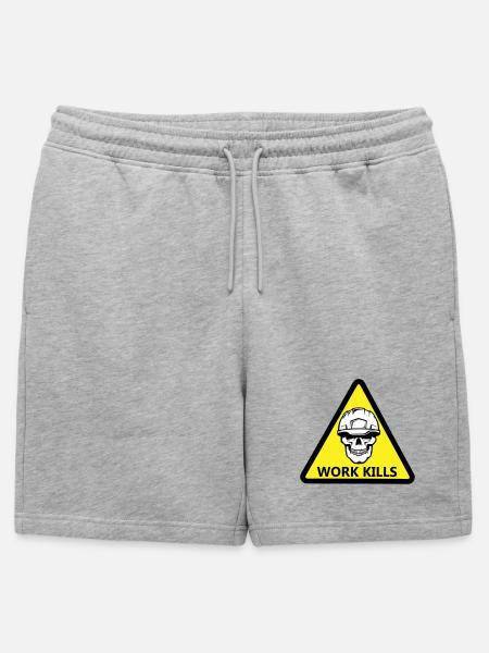 Danger Work, Kill Schild mit behelmtem Totenkopf - Männer Premium Organic Sweatshorts - Grau meliert