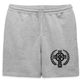 Celtic cross in laurel wreath - Mens' Premium Organic Sweatshorts - heather grey - Front - AI Model Male 178 light (178cm)
