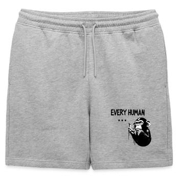 CHAQUE ÊTRE HUMAIN ... | Singe pensant à la manière de Banksy - Short de survêtement homme premium - gris chiné - Devant - AI Model Male 178 light (178cm)