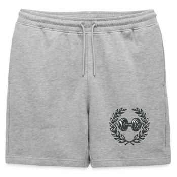 Motif d’haltères - Short de survêtement homme premium - gris chiné - Devant - AI Model Male 178 light (178cm)