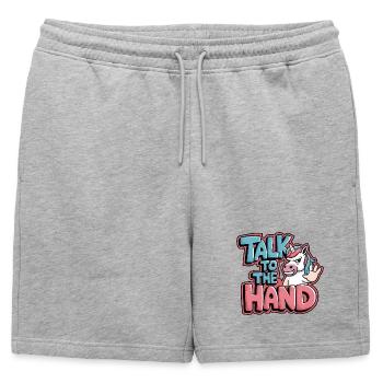 Unicorn Comic - Parle à la Main - Short de survêtement homme premium - gris chiné - Devant - AI Model Male 178 light (178cm)