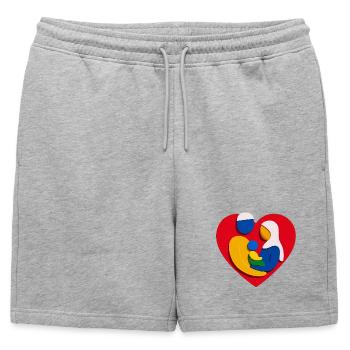 Résumé : Câlin de cœur en famille musulmane - Short de survêtement homme premium - gris chiné - Devant - AI Model Male 178 light (178cm)