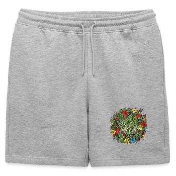 Couronne de fleurs tropicales avec des oiseaux - Short de survêtement homme premium - gris chiné - Devant - AI Model Male 178 light (178cm)