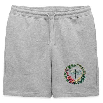 Cadre de couronne florale en forme de libellule - Short de survêtement homme premium - gris chiné - Devant - AI Model Male 178 light (178cm)