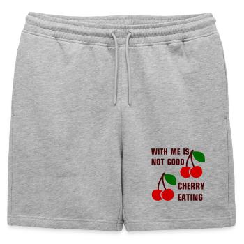 With me is not good cherry eating - Mens' Premium Organic Sweatshorts - heather grey - Front - AI Model Male 178 light (178cm)