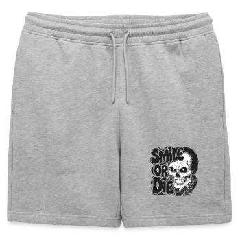 Squelette de vampire avec texte Sourire ou mourir - Short de survêtement homme premium - gris chiné - Devant - AI Model Male 178 light (178cm)