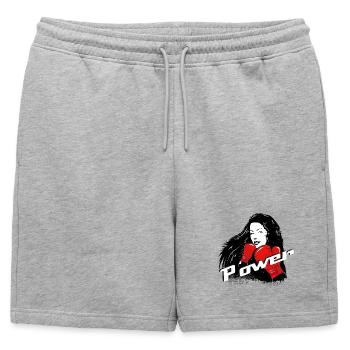 Boxer with power lettering – strong female motif - Mens' Premium Organic Sweatshorts - heather grey - Front - AI Model Male 178 light (178cm)