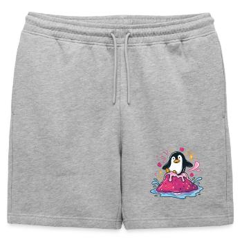 Penguin sur une vague de confiture rose - Short de survêtement homme premium - gris chiné - Devant - AI Model Male 178 light (178cm)