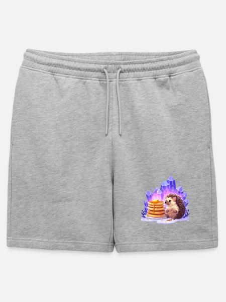 Hedgehog with pancakes and crystals - Mens' Premium Organic Sweatshorts - heather grey