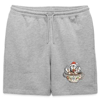 Mignons manchots de Noël dans une tasse de cacao - Short de survêtement homme premium - gris chiné - Devant - AI Model Male 178 light (178cm)