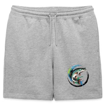 Pêche au brochet - Short de survêtement homme premium - gris chiné - Devant - AI Model Male 178 light (178cm)