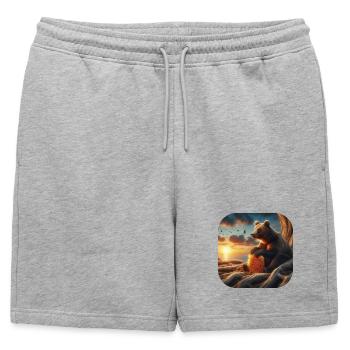 Brown bear sitting in front of a tree with honeycomb - Mens' Premium Organic Sweatshorts - heather grey - Front - AI Model Male 178 light (178cm)