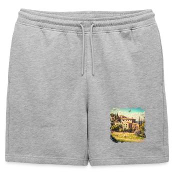 Paysage méditerranéen ensoleillé avec de vieilles maisons - Short de survêtement homme premium - gris chiné - Devant - AI Model Male 178 light (178cm)