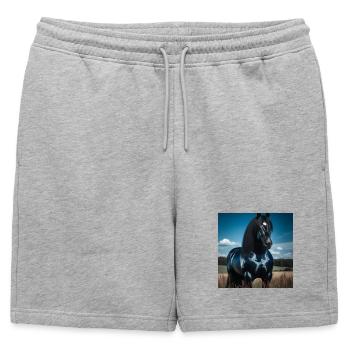 Puissant cheval noir - Short de survêtement homme premium - gris chiné - Devant - AI Model Male 178 light (178cm)