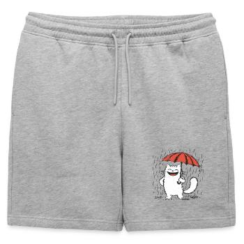 Happy cat Under Rain - Mens' Premium Organic Sweatshorts - heather grey - Front - AI Model Male 178 light (178cm)
