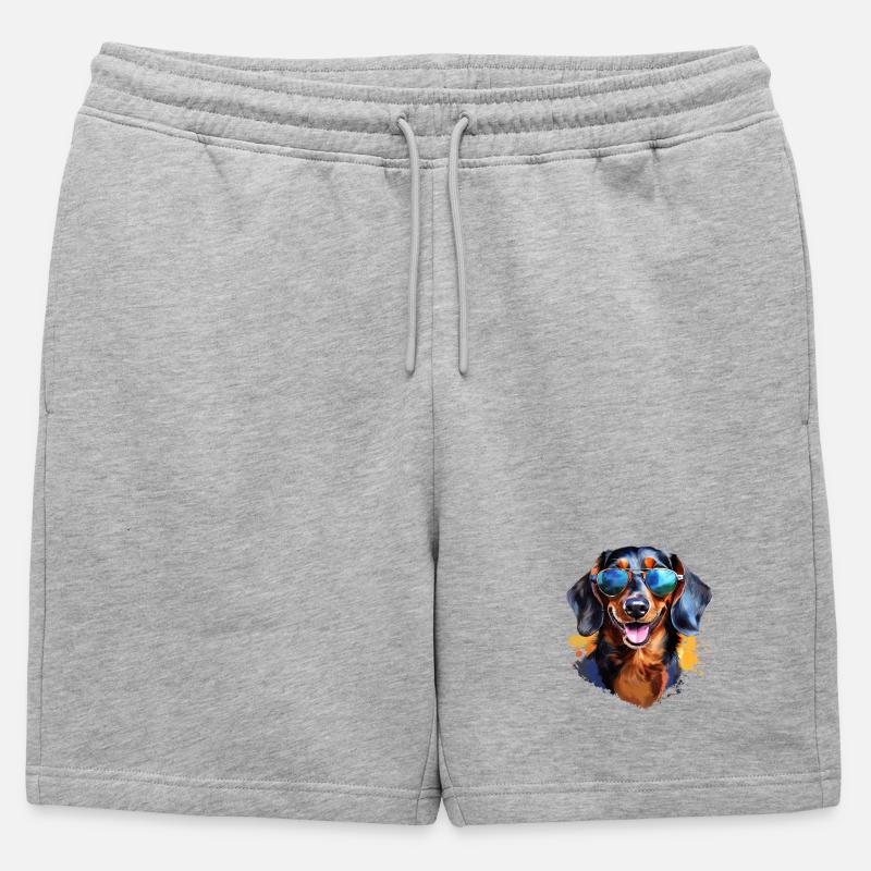 Dackel mit Sonnenbrille - Männer Premium Organic Sweatshorts - Grau meliert
