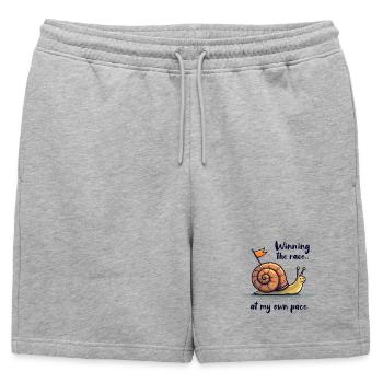 Snail with flag "Winning the race" - Mens' Premium Organic Sweatshorts - heather grey - Front - AI Model Male 178 light (178cm)