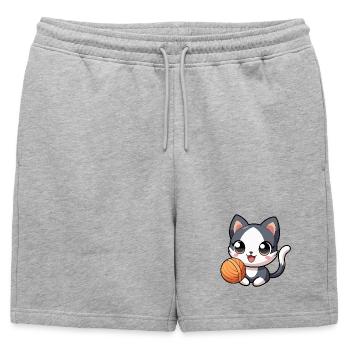 Chaton kawaii noir et blanc avec pelote - Short de survêtement homme premium - gris chiné - Devant - AI Model Male 178 light (178cm)
