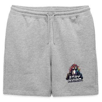 Licorne en blouson en cuir Stay Hard - Short de survêtement homme premium - gris chiné - Devant - AI Model Male 178 light (178cm)