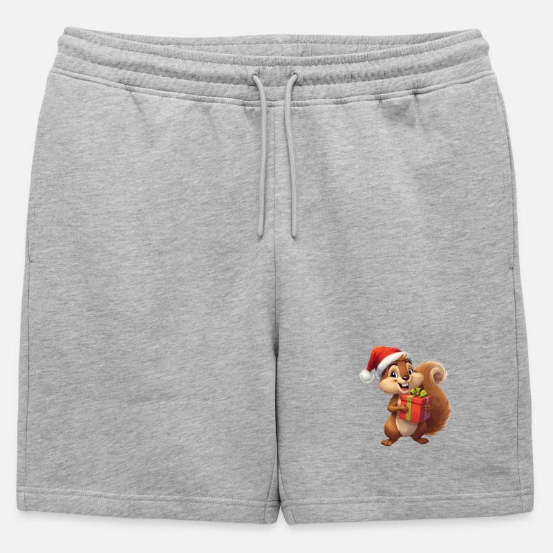 Weihnachts-Eichhörnchen mit Geschenk - Männer Premium Organic Sweatshorts - Grau meliert