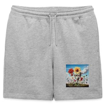Surreal Sun Head Face - Mens' Premium Organic Sweatshorts - heather grey - Front - AI Model Male 178 light (178cm)