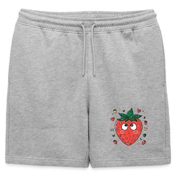 Fraise Kawaii aux yeux curieux - Short de survêtement homme premium - gris chiné - Devant - AI Model Male 178 light (178cm)