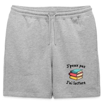 books, reader's gift idea, I can't I have - Mens' Premium Organic Sweatshorts - heather grey - Front - AI Model Male 178 light (178cm)
