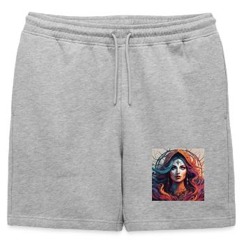 Magie du Troisième Œil. Portrait Mystique Ardent - Short de survêtement homme premium - gris chiné - Devant - AI Model Male 178 light (178cm)