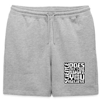 La science se moque de ce que vous croyez Logo des faits - Short de survêtement homme premium - gris chiné - Devant - AI Model Male 178 light (178cm)