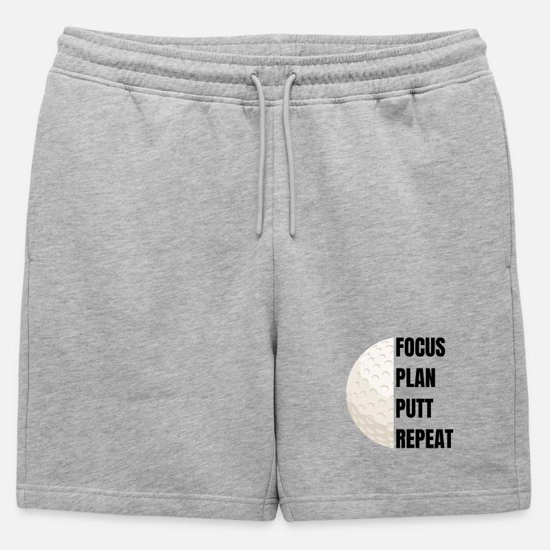 Focus Plan Putt Repeat – Golfslogan - Männer Premium Organic Sweatshorts - Grau meliert