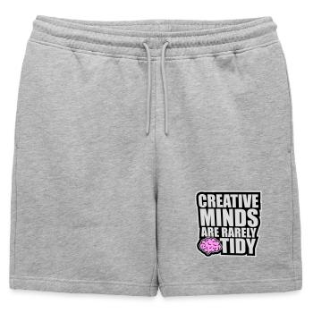 Les esprits créatifs sont rarement bien rangés Logo créatif drôle - Short de survêtement homme premium - gris chiné - Devant - AI Model Male 178 light (178cm)