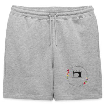 machine à coudre stylisée nostalgique avec boutons - Short de survêtement homme premium - gris chiné - Devant - AI Model Male 178 light (178cm)