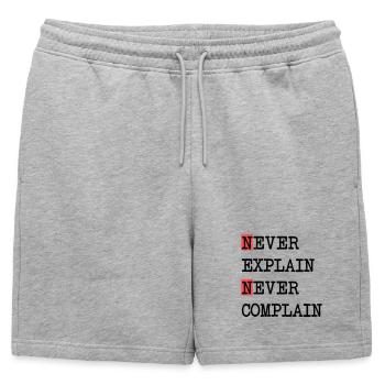 Ne jamais expliquer – Ne jamais se plaindre, devise de la vie cool - Short de survêtement homme premium - gris chiné - Devant - AI Model Male 178 light (178cm)