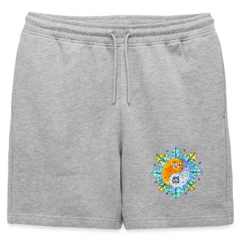 Chien de chat Mignon Yin Yang Symbole Mandala - Short de survêtement homme premium - gris chiné - Devant - AI Model Male 178 light (178cm)