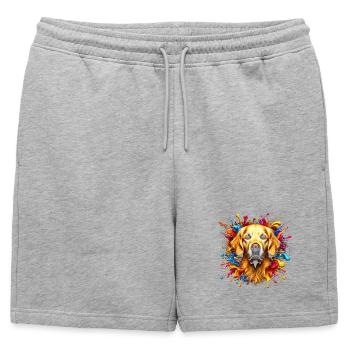 Cute Golden Retriever with colorful splashes of color - Mens' Premium Organic Sweatshorts - heather grey - Front - AI Model Male 178 light (178cm)