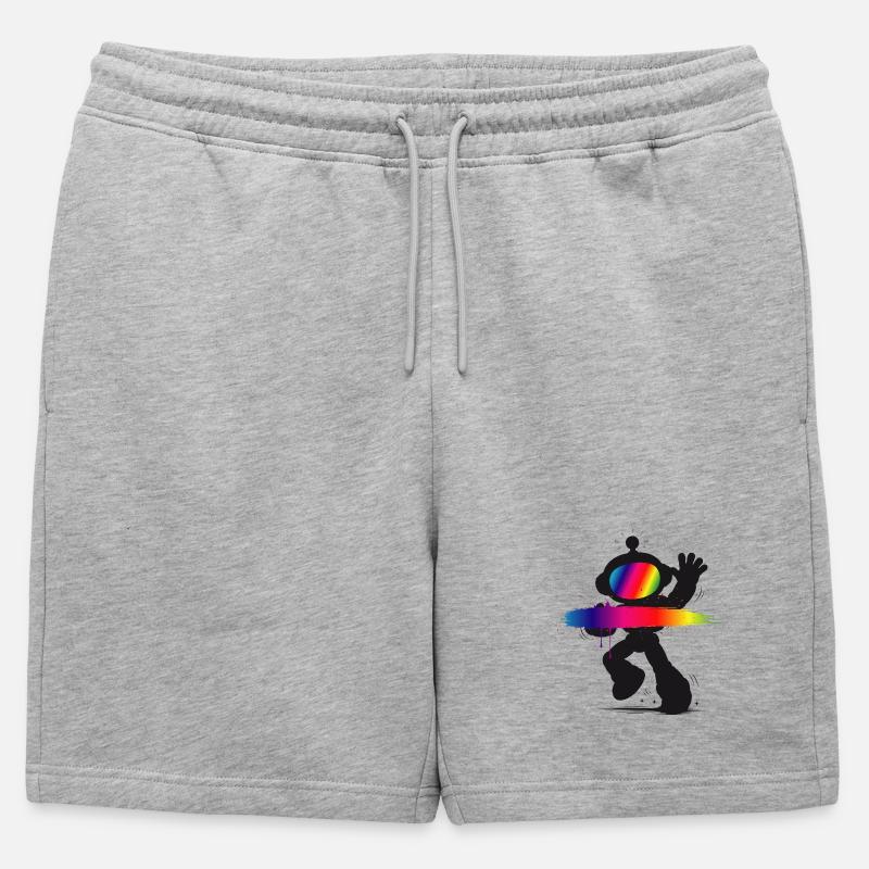 Roboter Silhouette Regenbogen Splash Design - Männer Premium Organic Sweatshorts - Grau meliert
