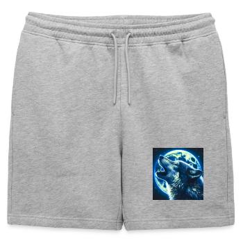 Le loup hurle à la pleine lune - Short de survêtement homme premium - gris chiné - Devant - AI Model Male 178 light (178cm)
