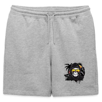 Crâne, Crâne, Crâne avec des lunettes de soleil sur la plage - Short de survêtement homme premium - gris chiné - Devant - AI Model Male 178 light (178cm)