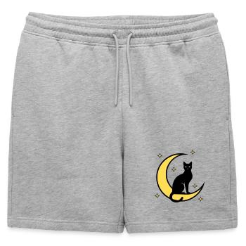 Chat Lune Étoiles Sorcellerie - Short de survêtement homme premium - gris chiné - Devant - AI Model Male 178 light (178cm)
